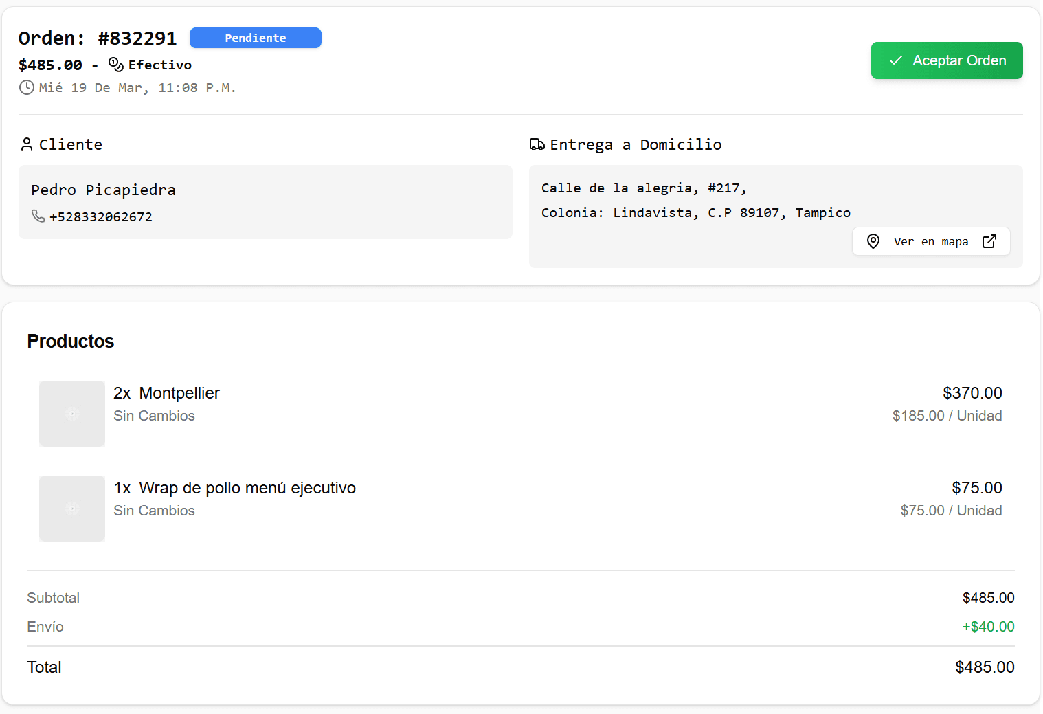 Dashboard de pedidos